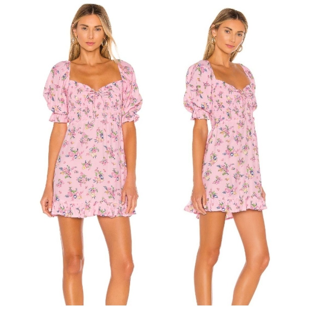 Pink Milkmaid Dress Women S Floral FAITHFULL THE BRAND Smocked Mini Cottage Boho - Picture 2 of 16